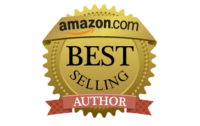 A gold badge with amazon.com BEST SELLING AUTHOR written on it, featuring a red banner labeled AUTHOR—ideal for freelance marketing strategist and copywriter services seeking recognition.
